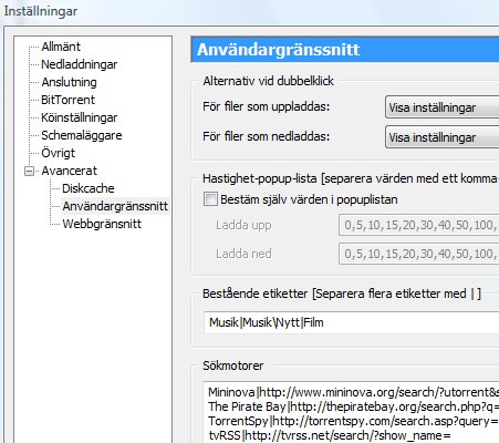 uTorrent - Etikett inställningar